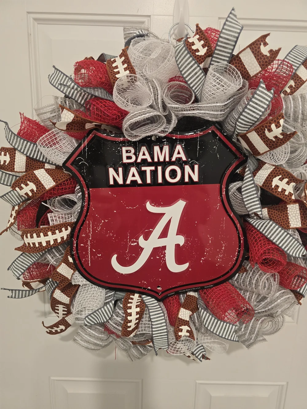 Bama Nation Alabama Crimson & White Football Wreath - Home Holiday
